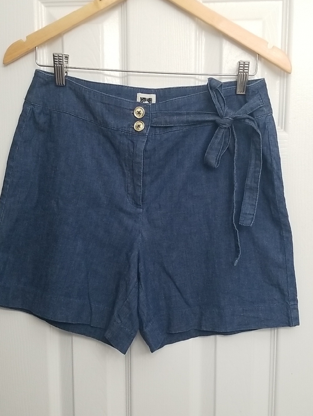 Anne Klein Chambray High Waist Shorts - Blue